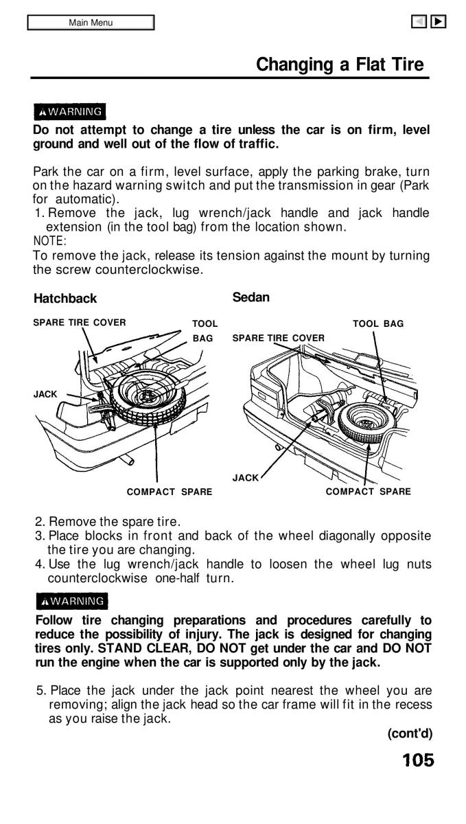 Honda Civic IV 4 Hatchback Sedan owners manual / page 105