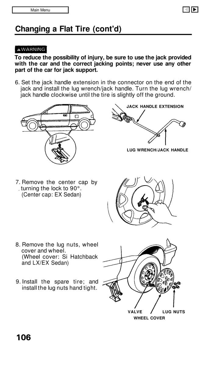 Honda Civic IV 4 Hatchback Sedan owners manual / page 106