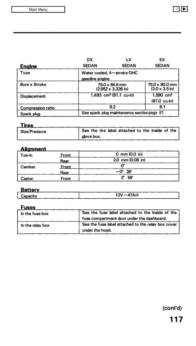 Honda Civic IV 4 Hatchback Sedan owners manual / page 117