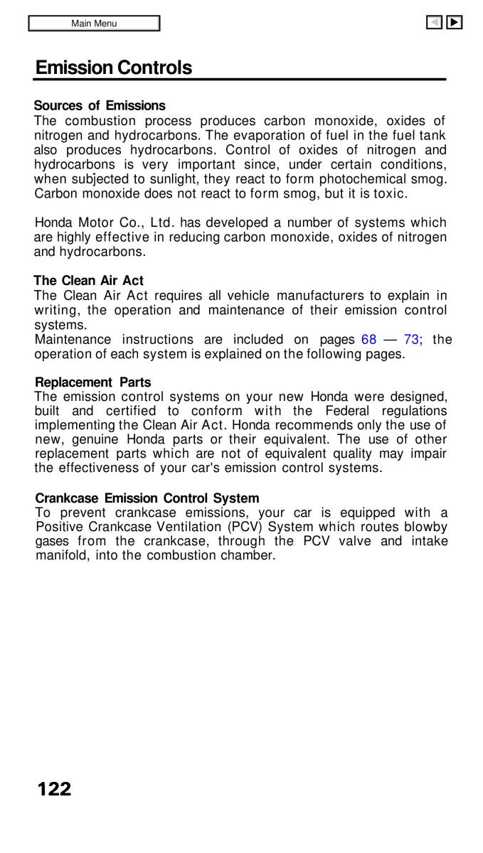 manual  Honda Civic IV 4 Hatchback Sedan owners manual / page 122