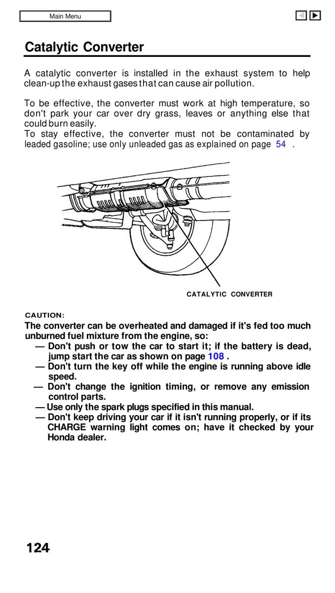 Honda Civic IV 4 Hatchback Sedan owners manual / page 124