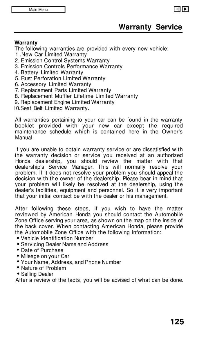 Honda Civic IV 4 Hatchback Sedan owners manual / page 125