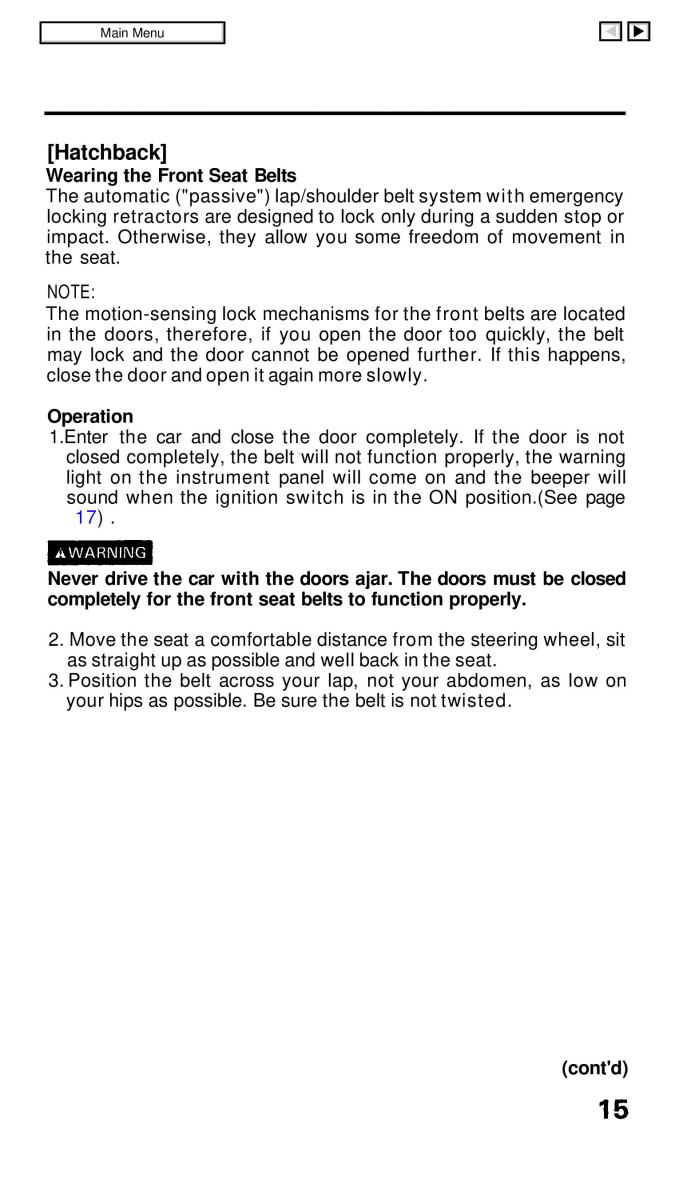 manual  Honda Civic IV 4 Hatchback Sedan owners manual / page 22