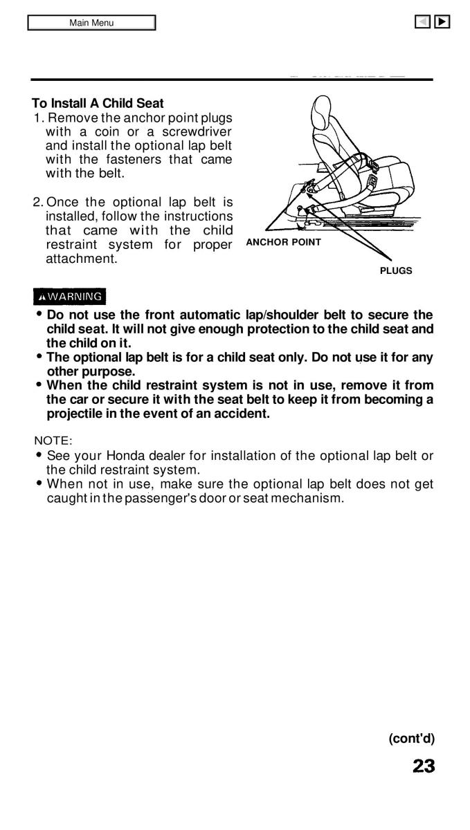 Honda Civic IV 4 Hatchback Sedan owners manual / page 30