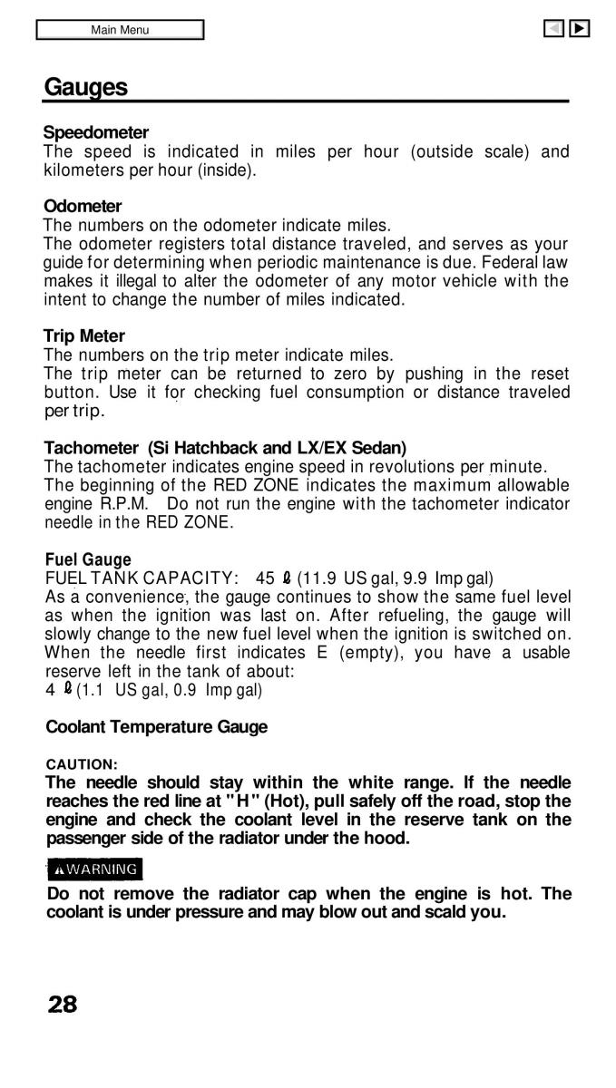 Honda Civic IV 4 Hatchback Sedan owners manual / page 35