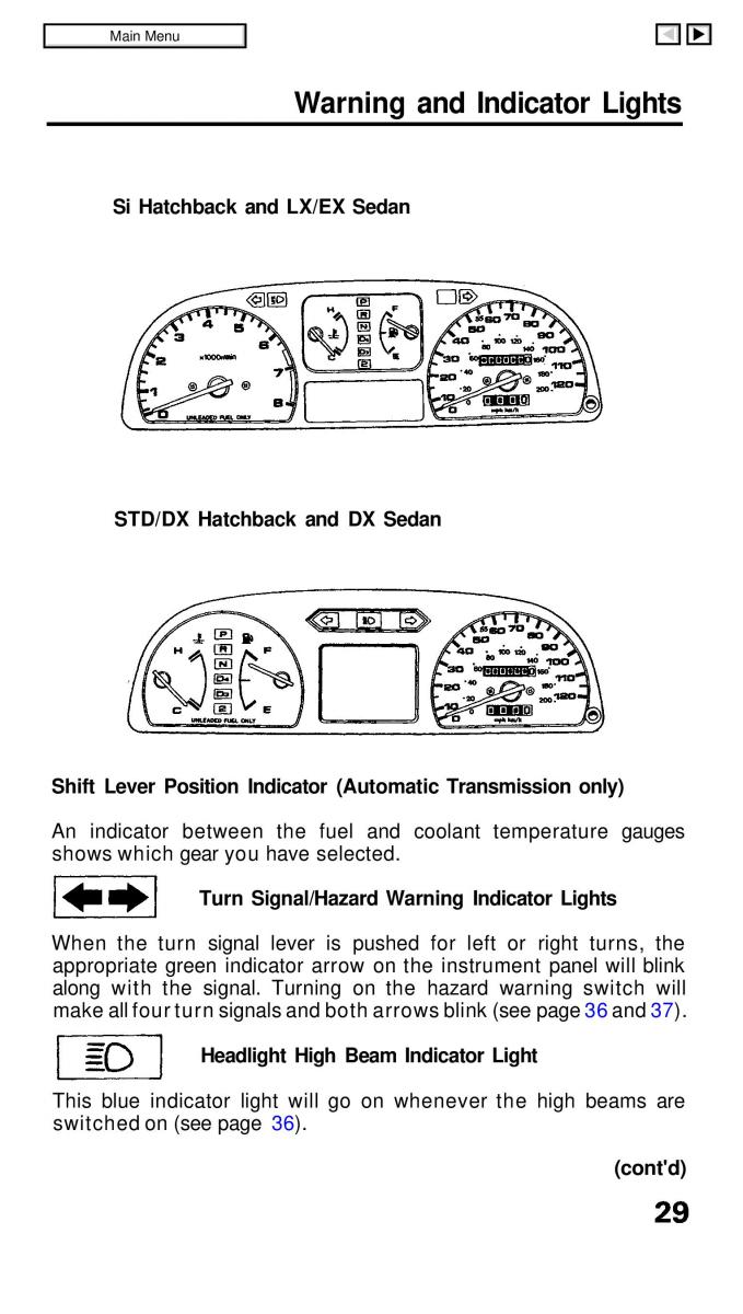 Honda Civic IV 4 Hatchback Sedan owners manual / page 36