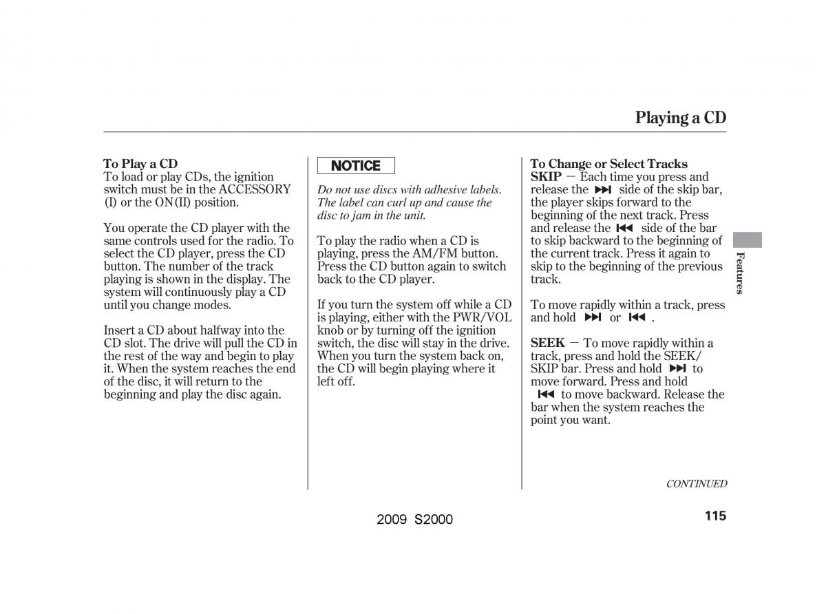 Honda S2000 AP2 owners manual / page 118