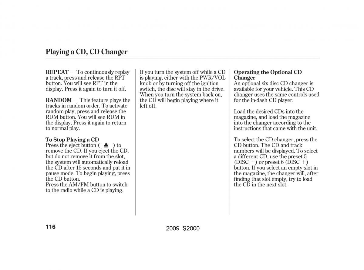 Honda S2000 AP2 owners manual / page 119