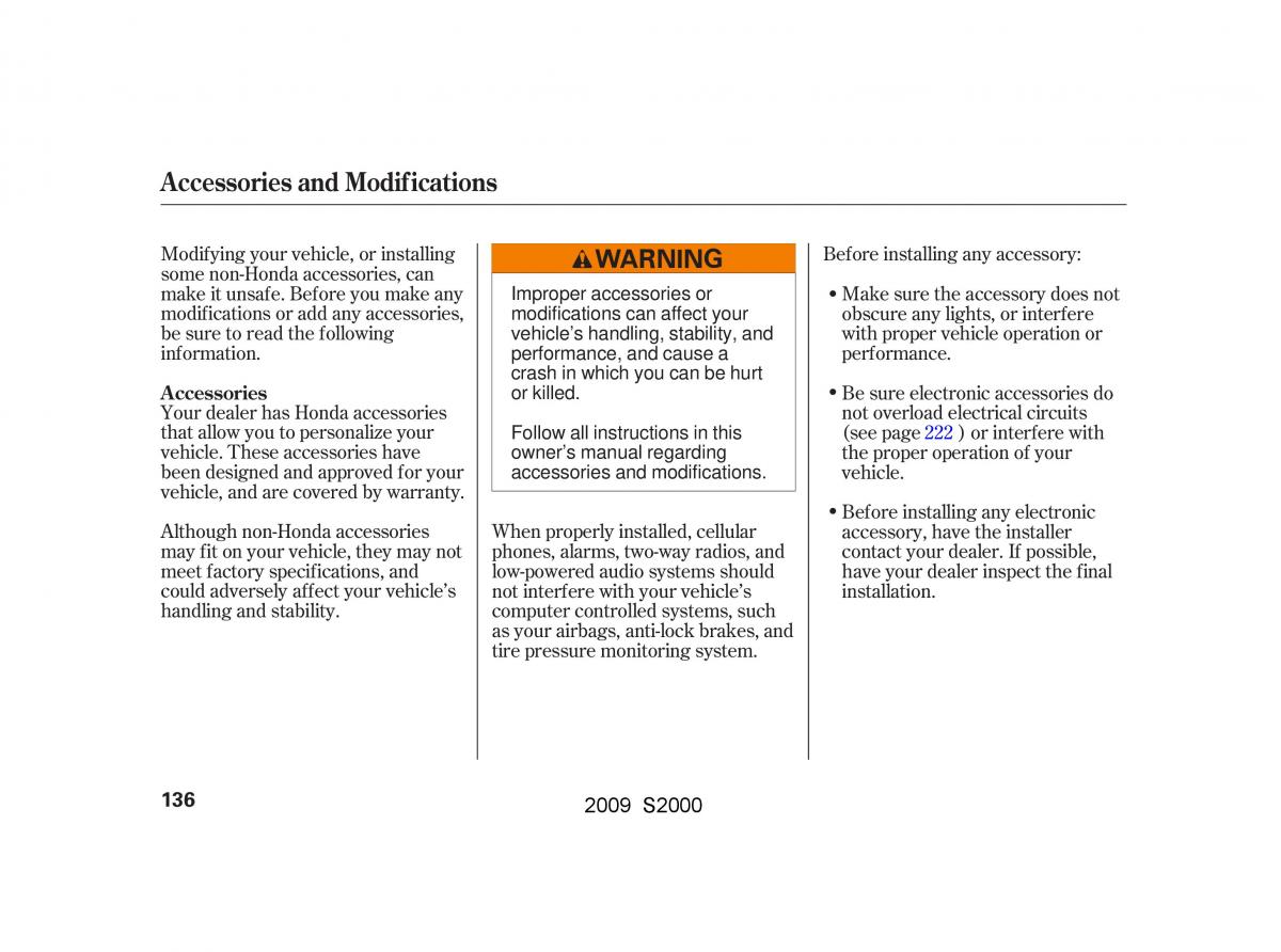 Honda S2000 AP2 owners manual / page 139