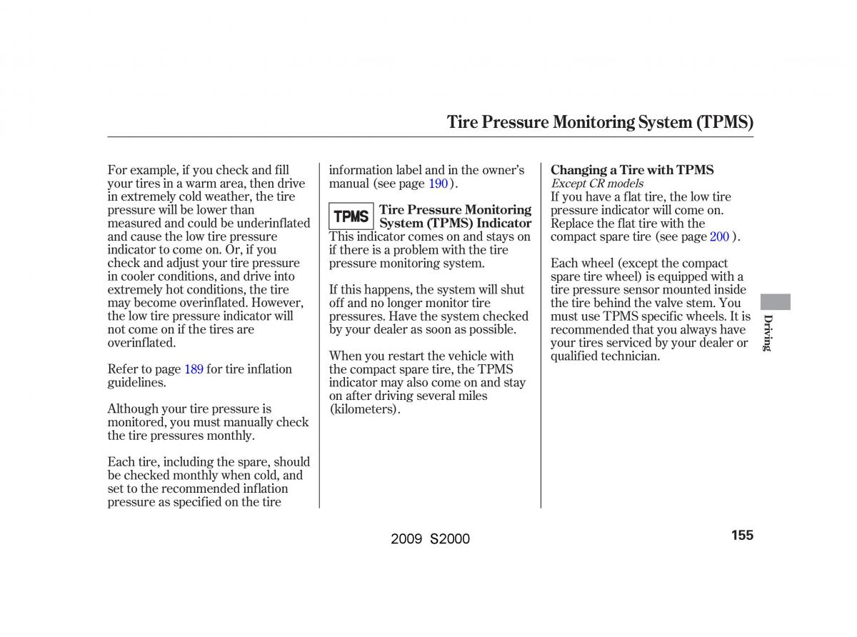 Honda S2000 AP2 owners manual / page 158