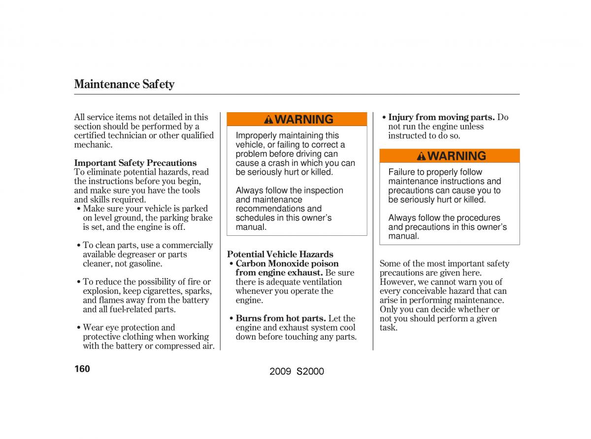 Honda S2000 AP2 owners manual / page 163