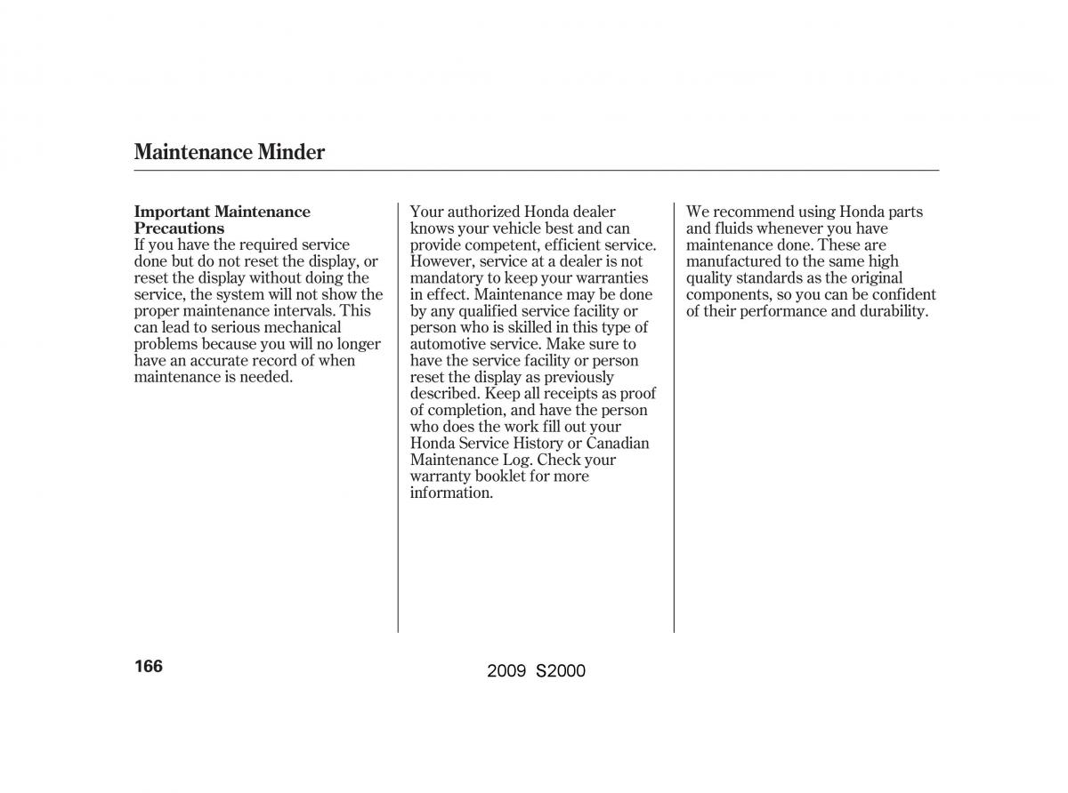 Honda S2000 AP2 owners manual / page 169