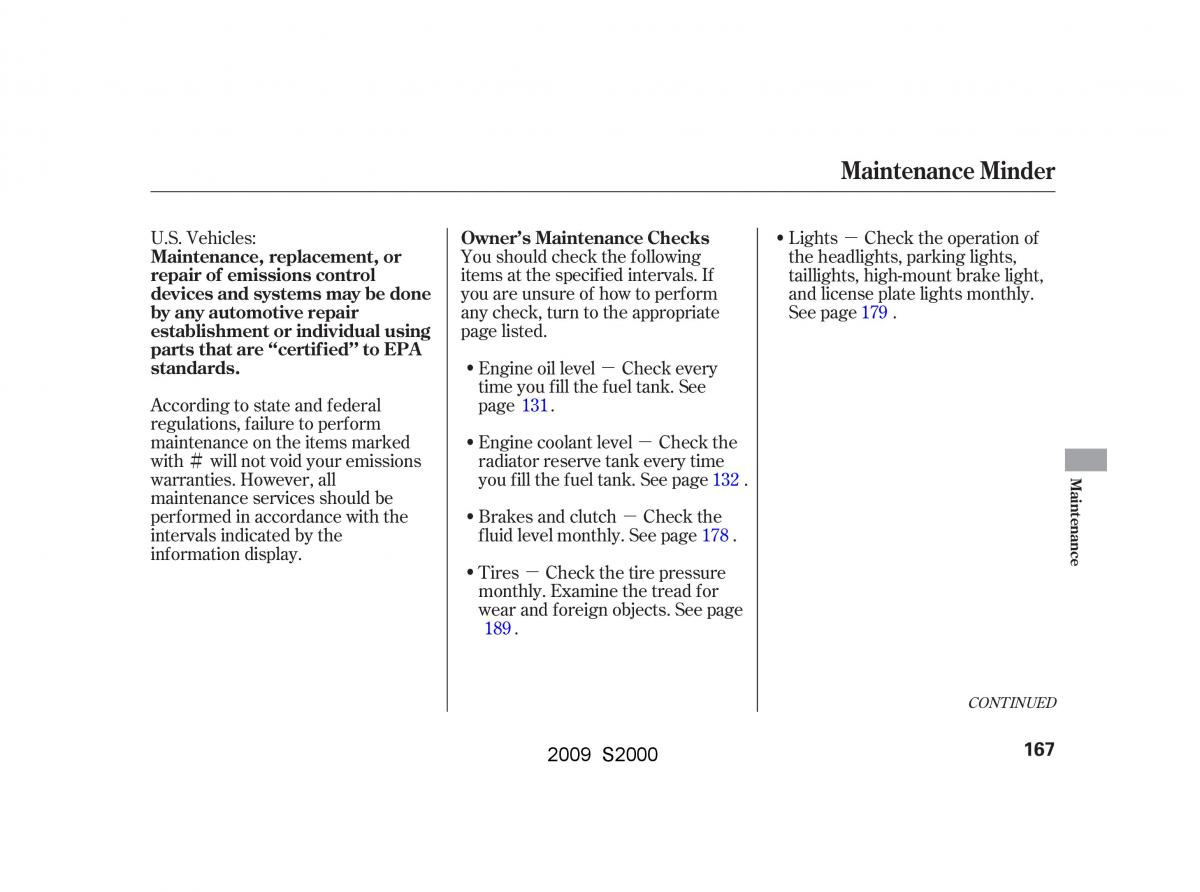 Honda S2000 AP2 owners manual / page 170