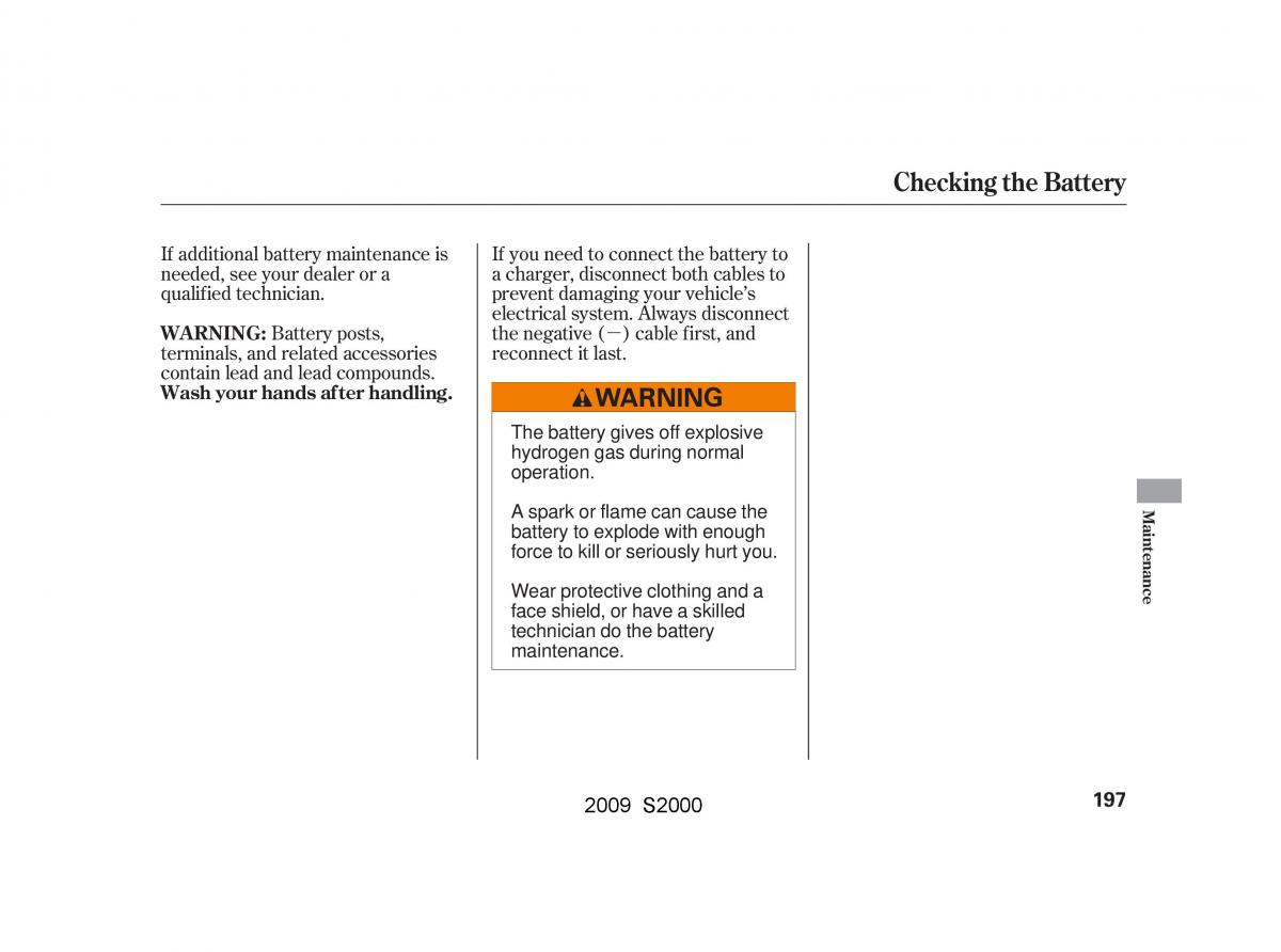 Honda S2000 AP2 owners manual / page 200