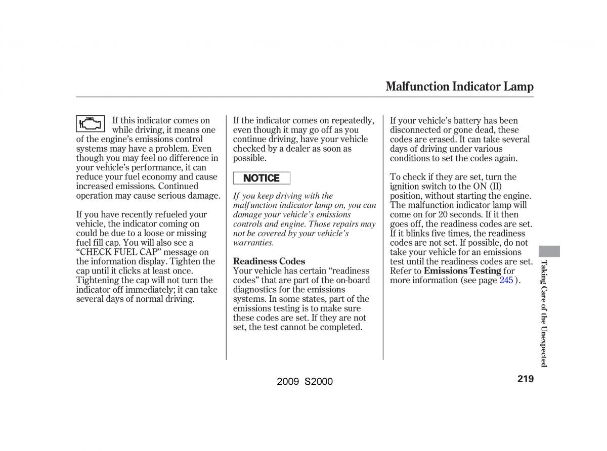 Honda S2000 AP2 owners manual / page 222