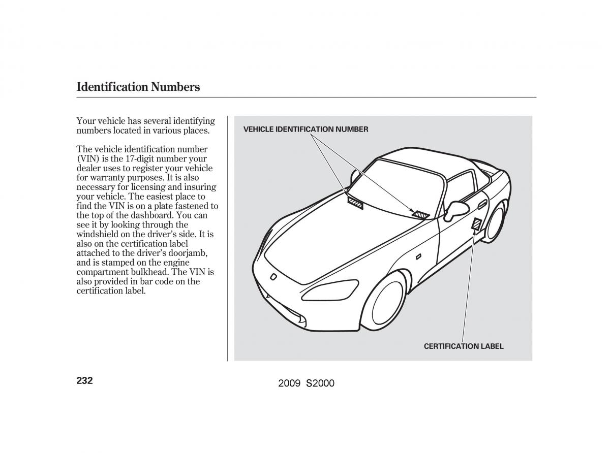 Honda S2000 AP2 owners manual / page 235