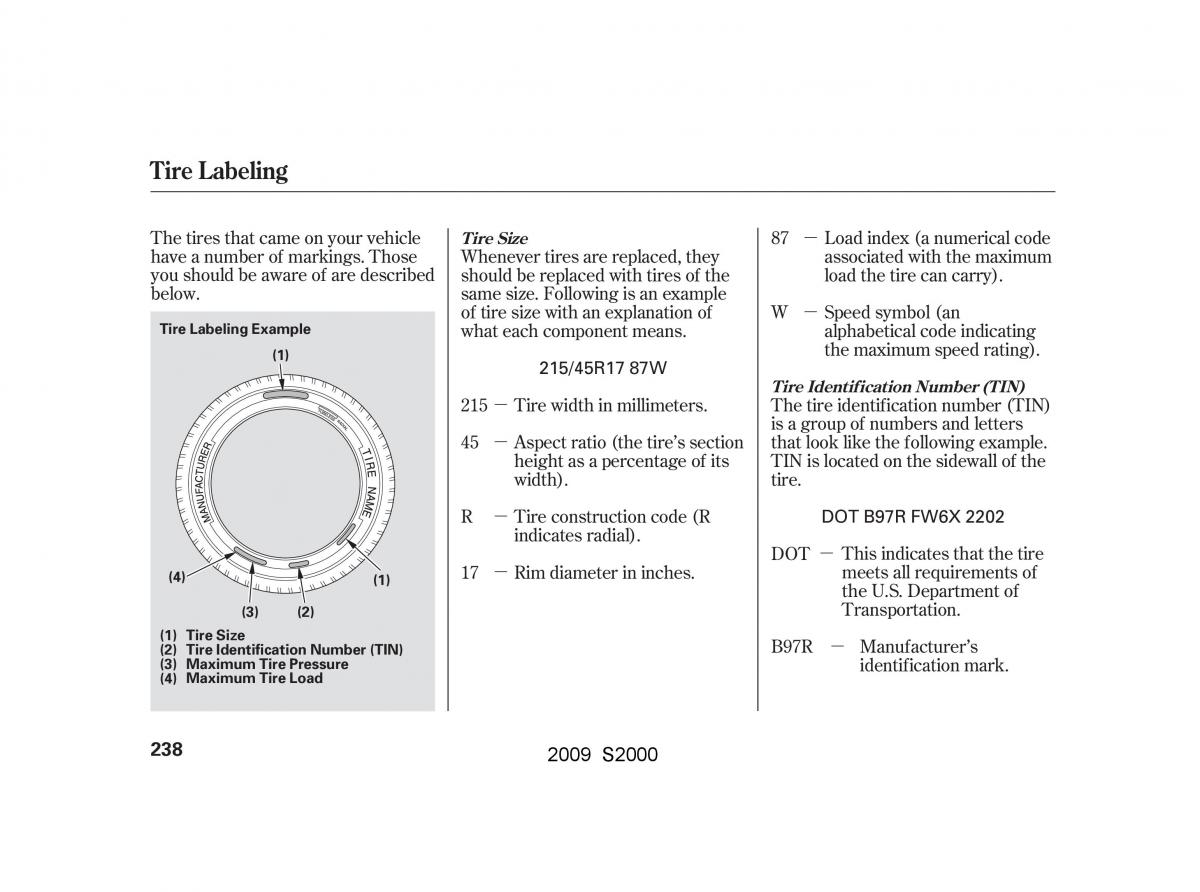 Honda S2000 AP2 owners manual / page 241