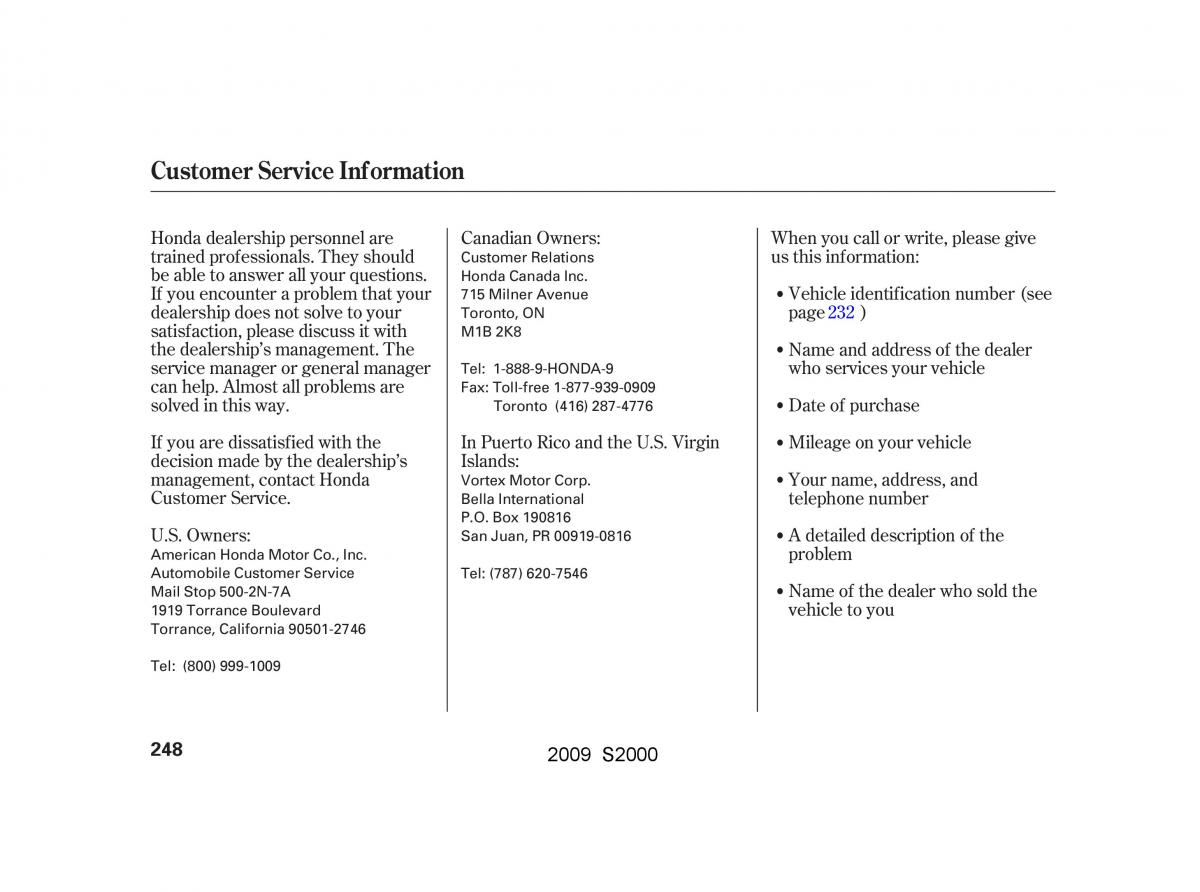 Honda S2000 AP2 owners manual / page 251