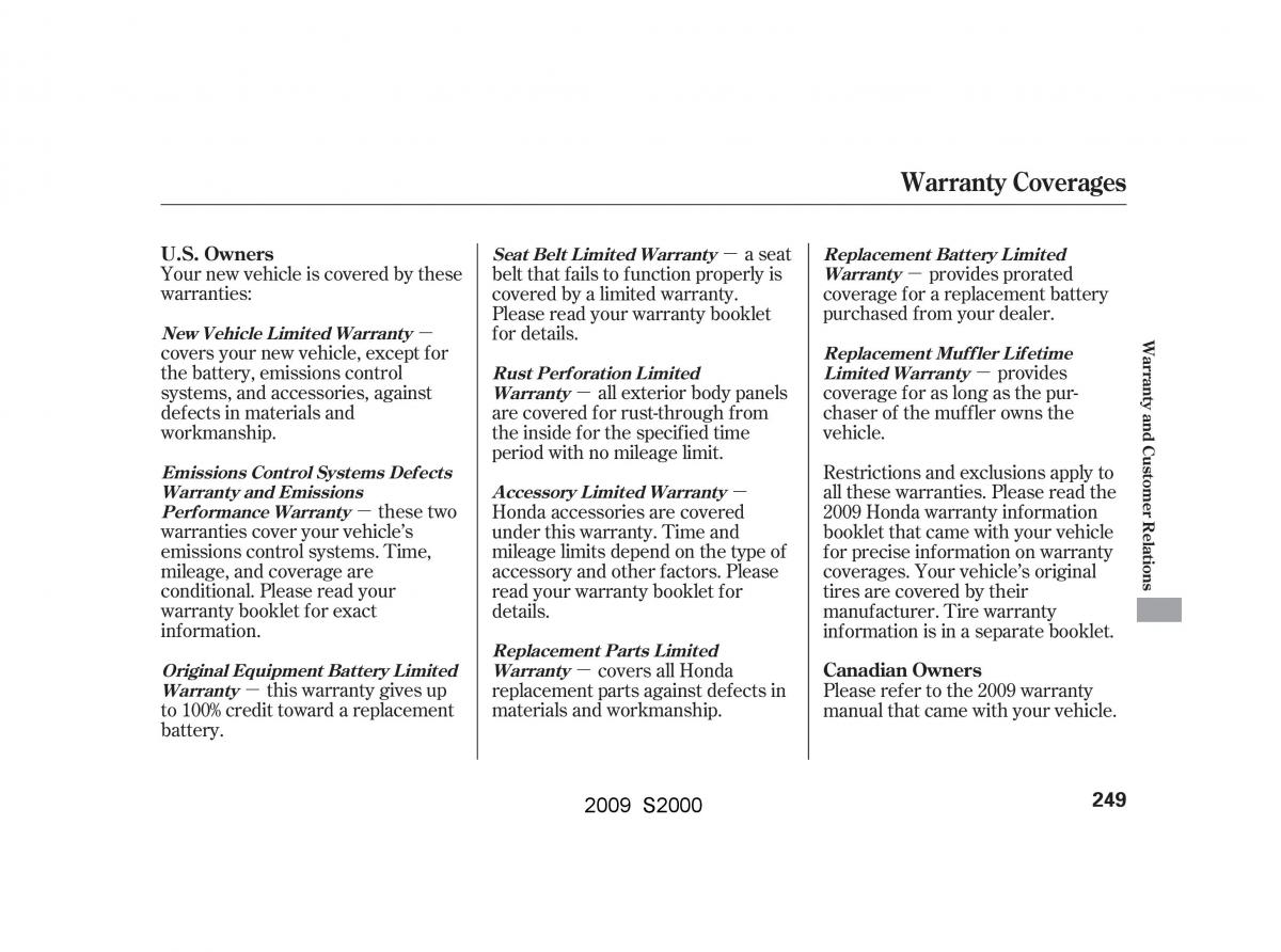 Honda S2000 AP2 owners manual / page 252