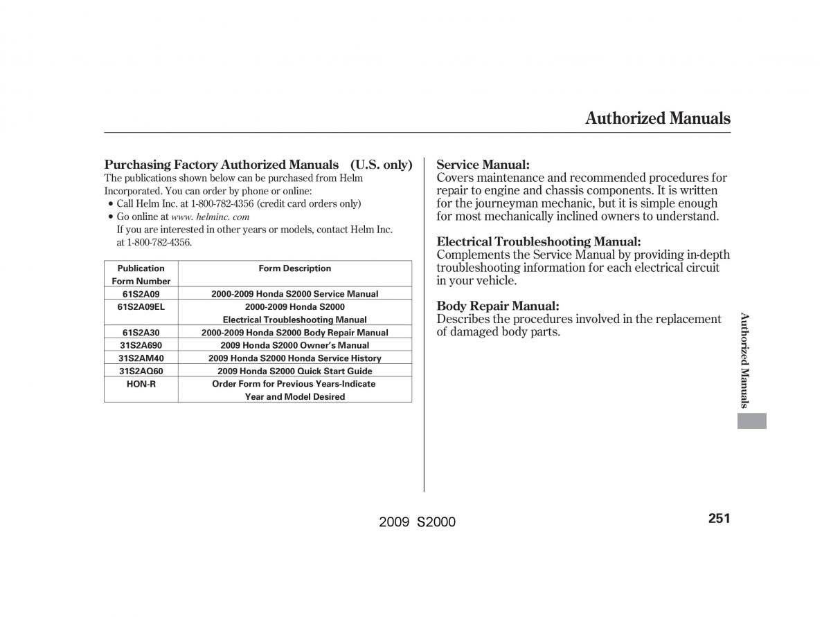 Honda S2000 AP2 owners manual / page 254