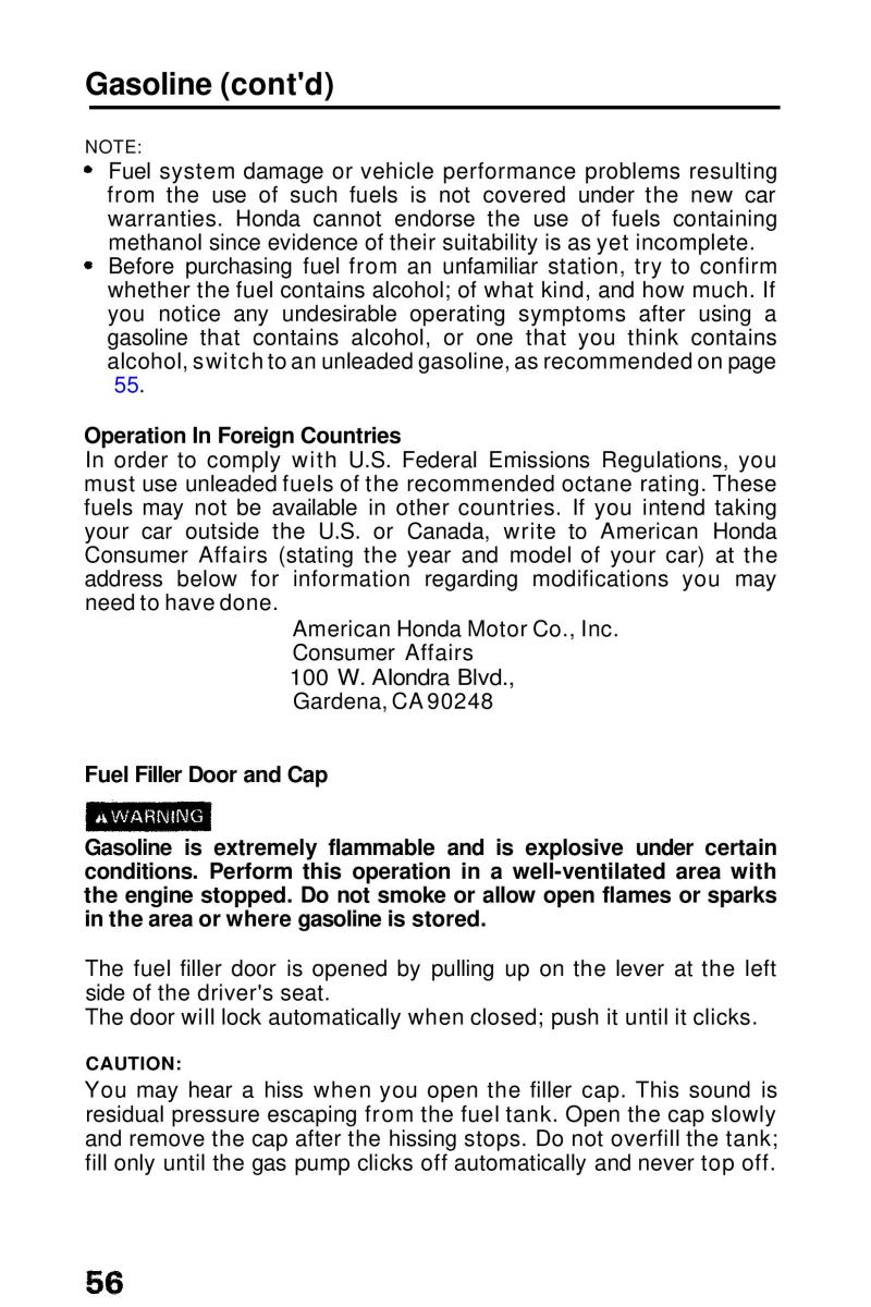 Honda Prelude III 3 owners manual / page 56