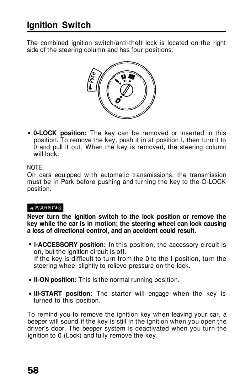 Honda Prelude III 3 owners manual / page 58