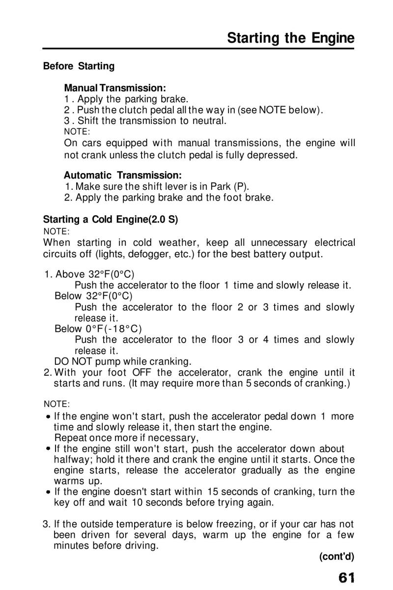 Honda Prelude III 3 owners manual / page 61