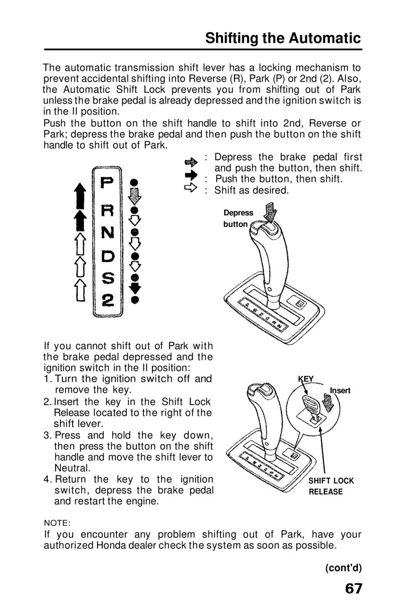 Honda Prelude III 3 owners manual / page 67