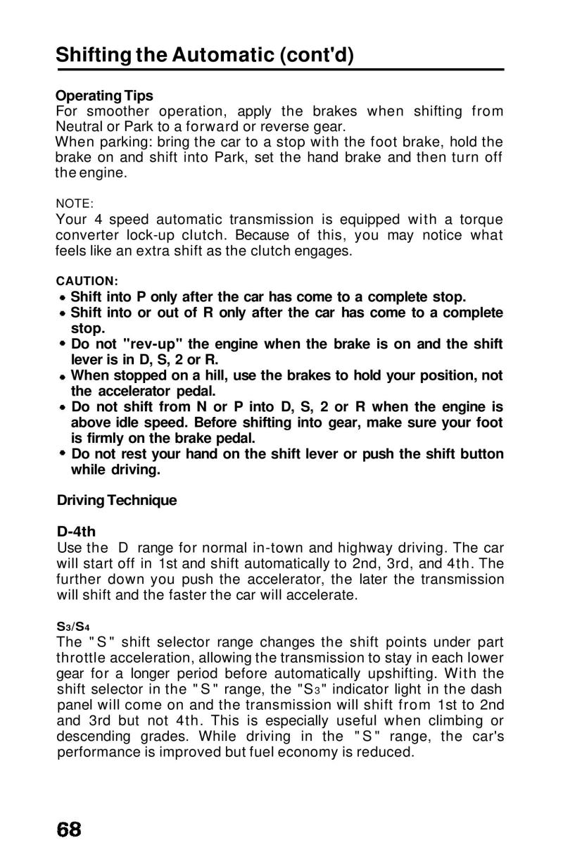 Honda Prelude III 3 owners manual / page 68