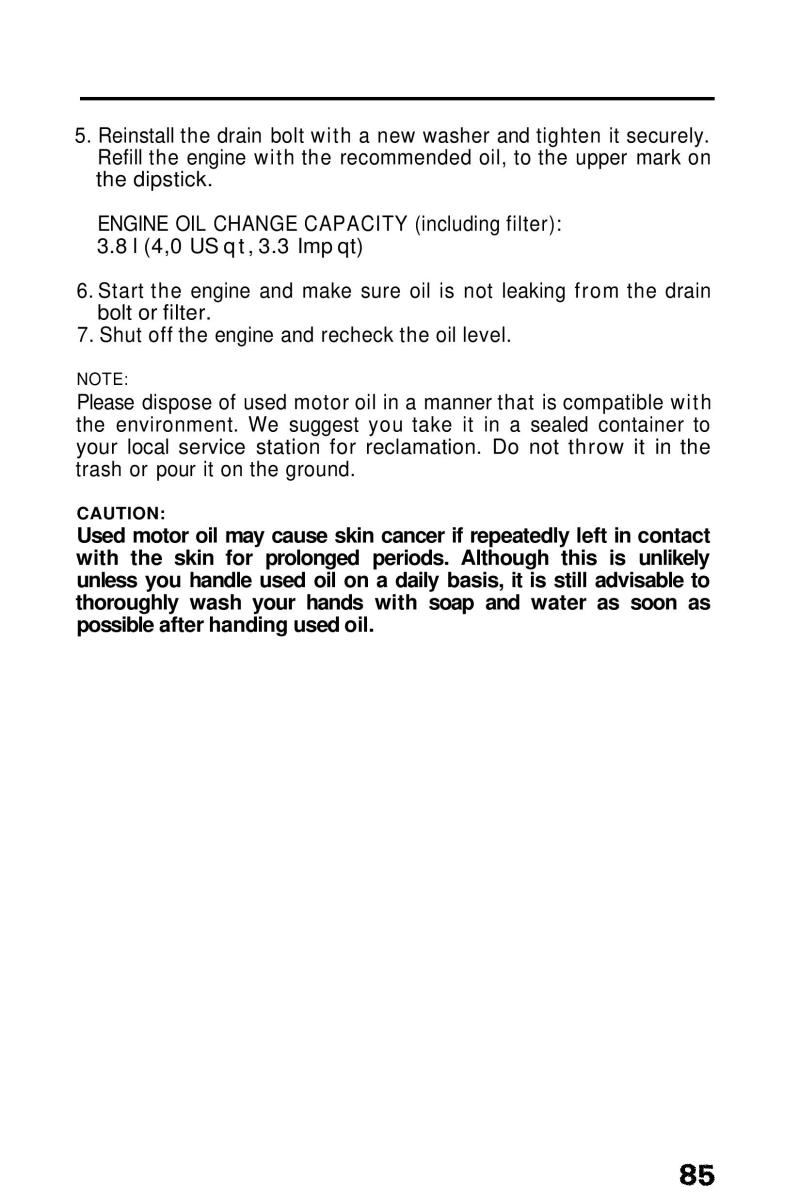 Honda Prelude III 3 owners manual / page 85