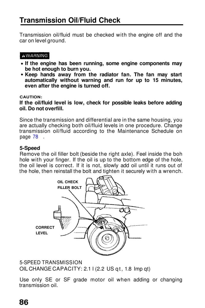 Honda Prelude III 3 owners manual / page 86