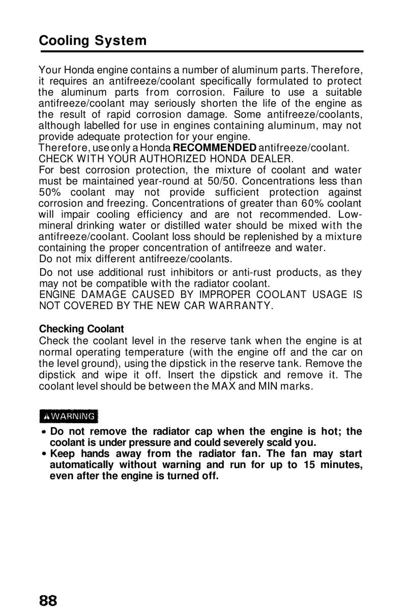 Honda Prelude III 3 owners manual / page 88