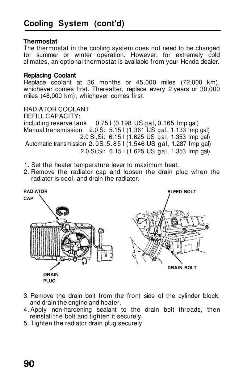 Honda Prelude III 3 owners manual / page 90