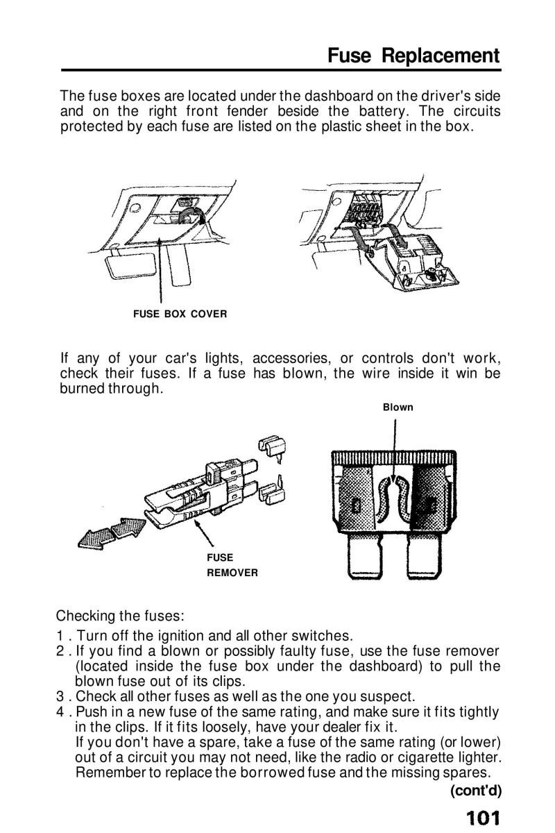 Honda Prelude III 3 owners manual / page 101