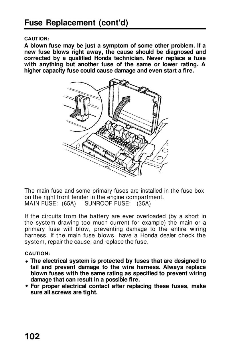 Honda Prelude III 3 owners manual / page 102