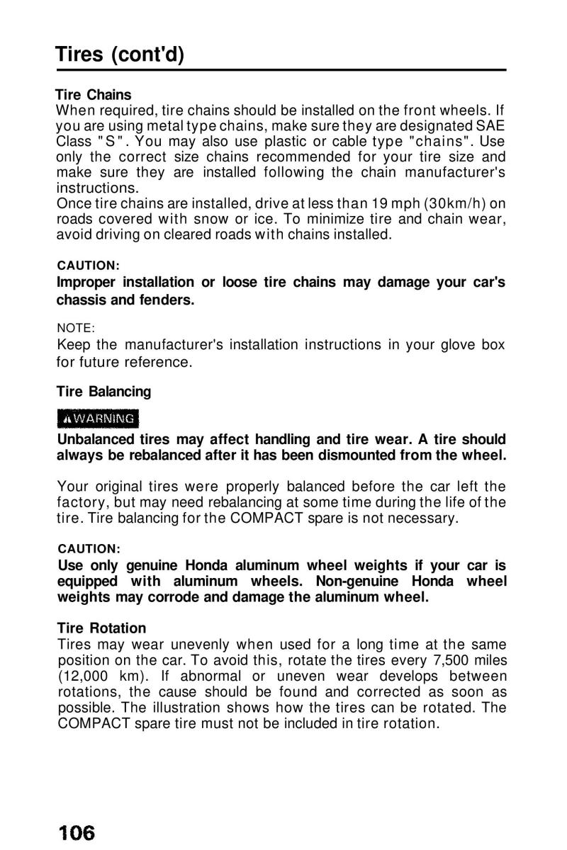 Honda Prelude III 3 owners manual / page 106