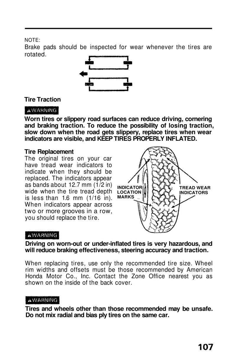 Honda Prelude III 3 owners manual / page 107