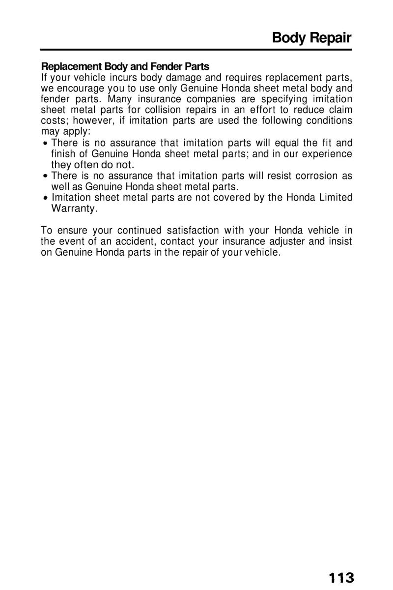 Honda Prelude III 3 owners manual / page 113