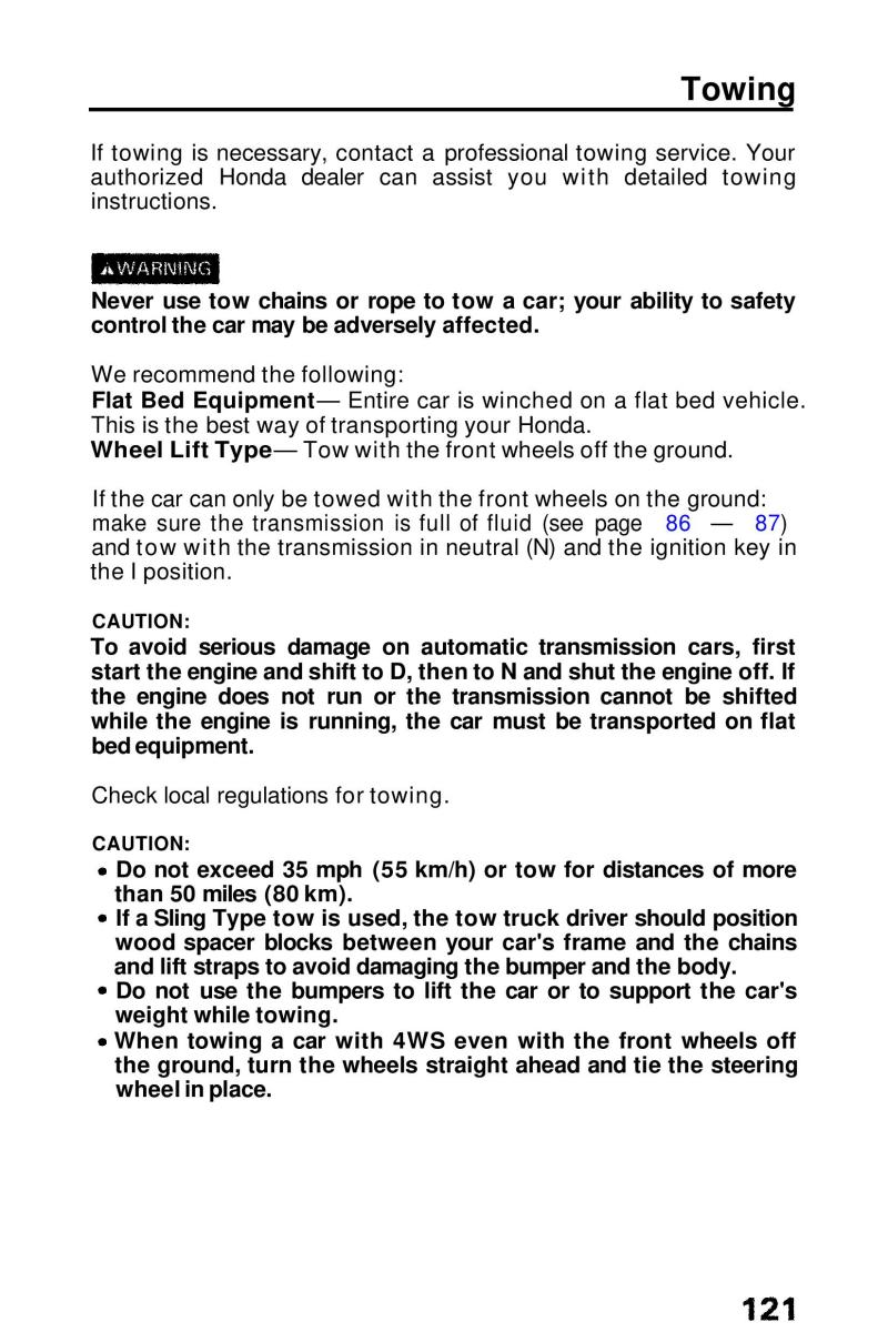 Honda Prelude III 3 owners manual / page 121