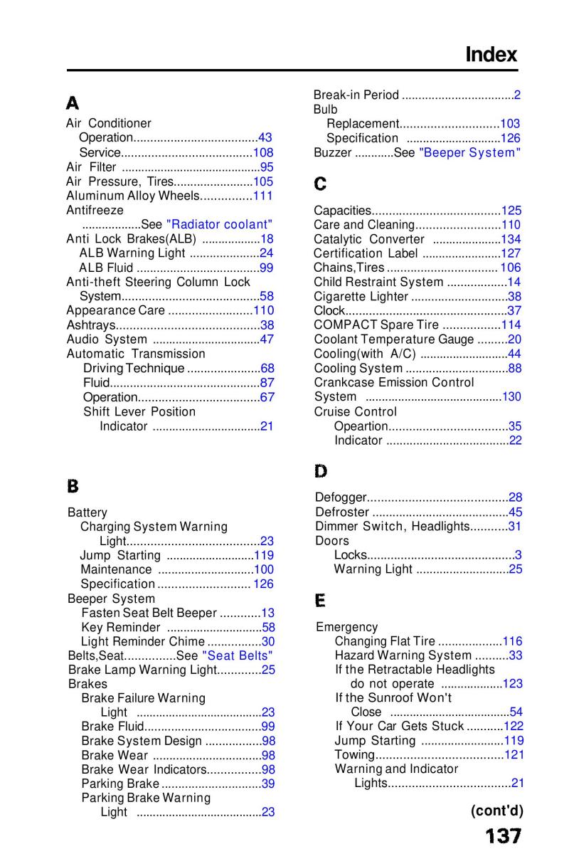 Honda Prelude III 3 owners manual / page 137