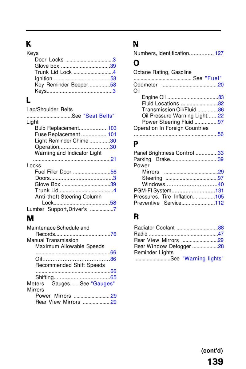 Honda Prelude III 3 owners manual / page 139