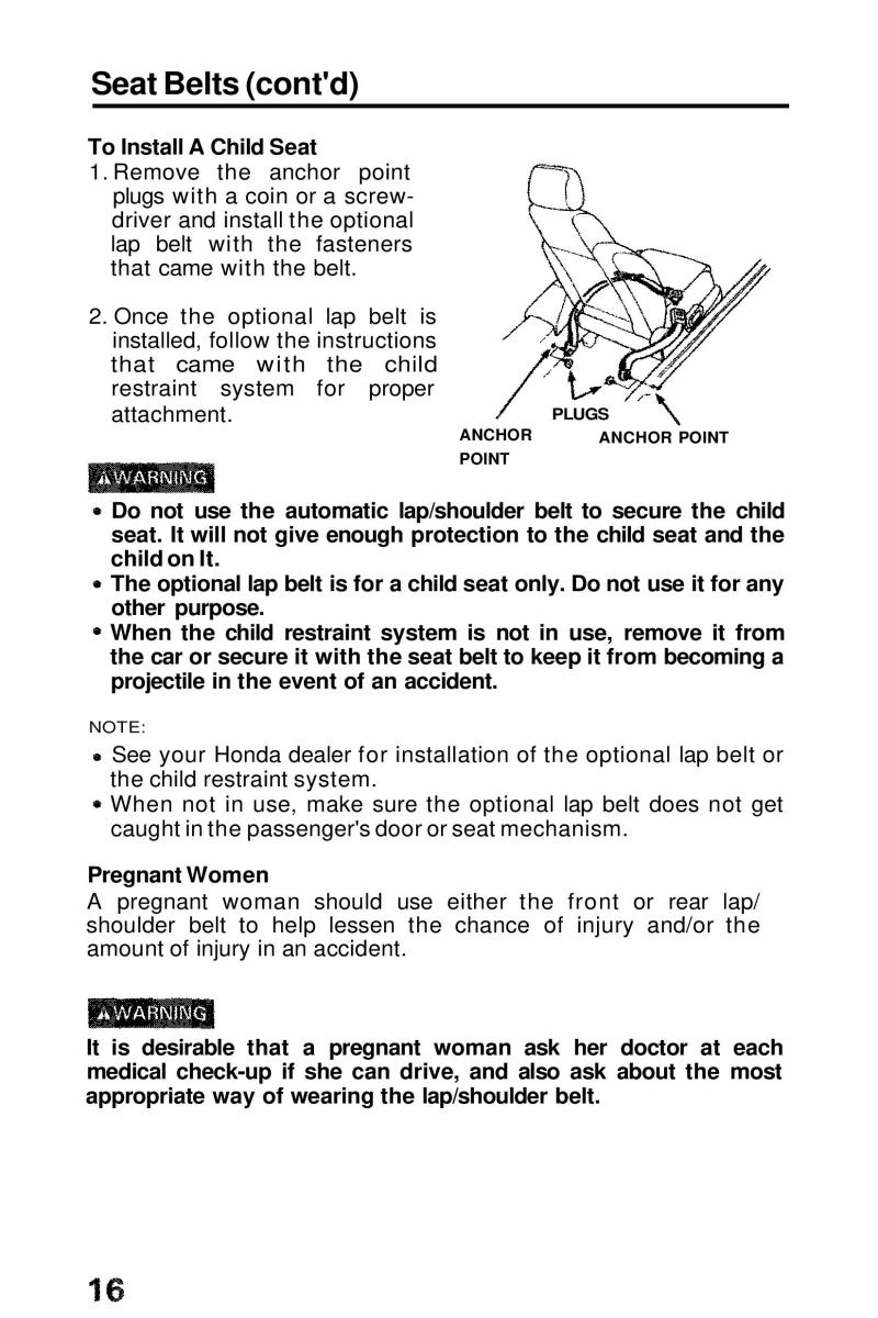 Honda Prelude III 3 owners manual / page 16