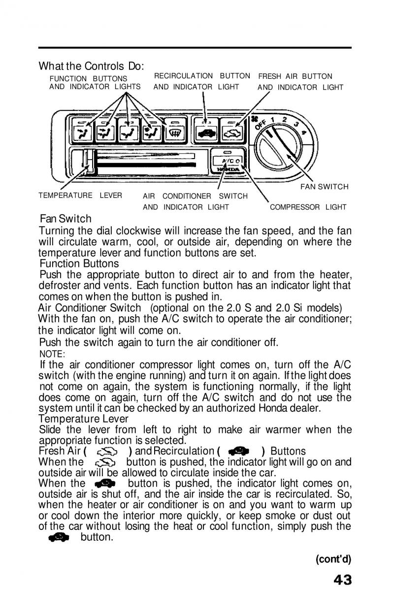 Honda Prelude III 3 owners manual / page 43