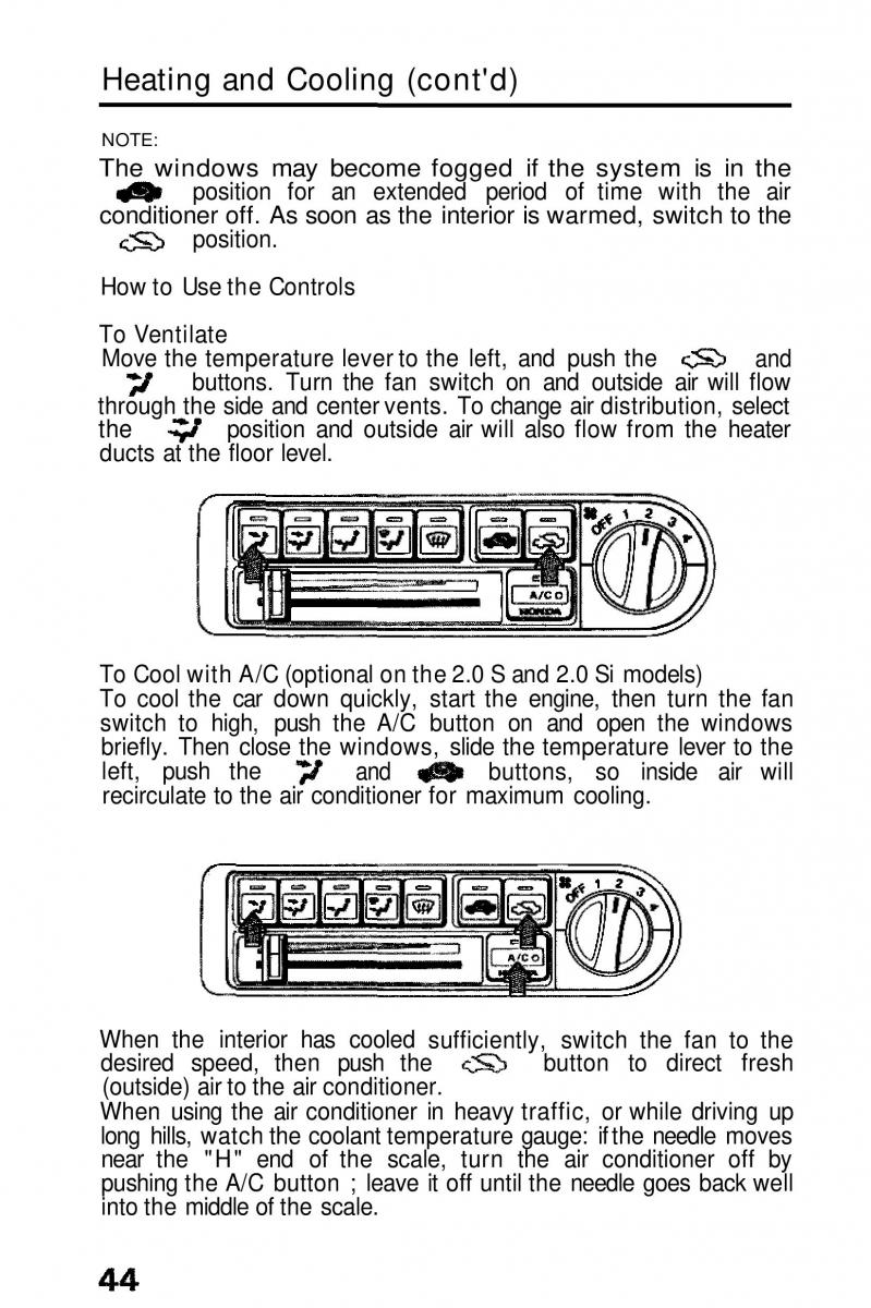 Honda Prelude III 3 owners manual / page 44