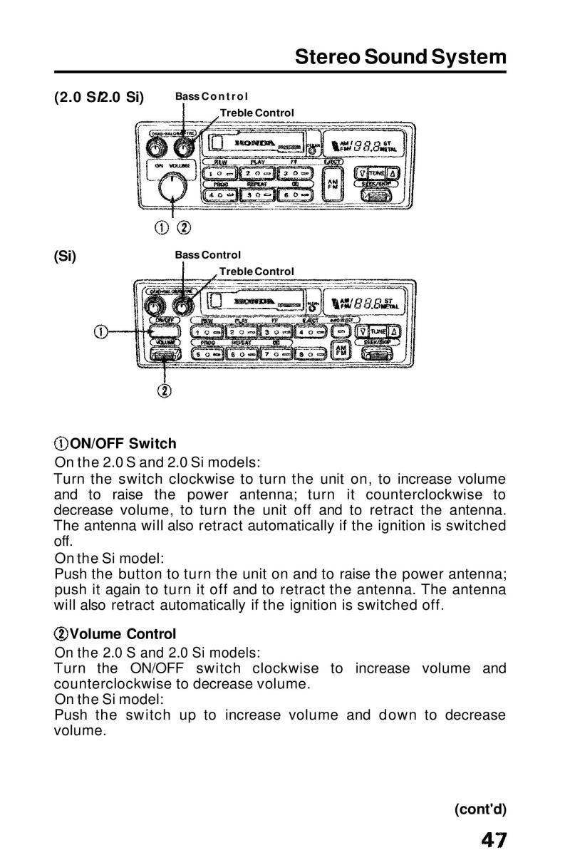 Honda Prelude III 3 owners manual / page 47