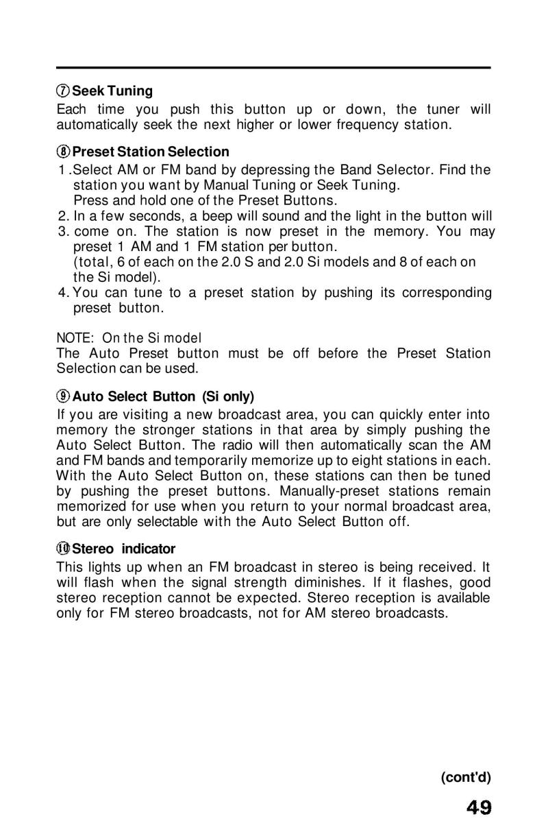 Honda Prelude III 3 owners manual / page 49