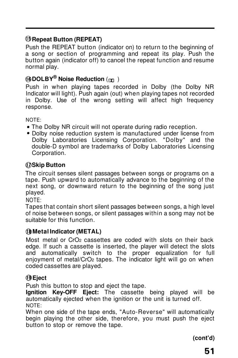 Honda Prelude III 3 owners manual / page 51