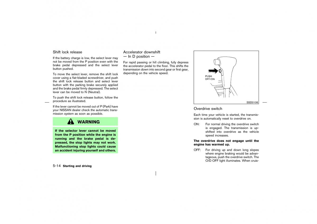 Nissan Pathfinder II 2 owners manual / page 171