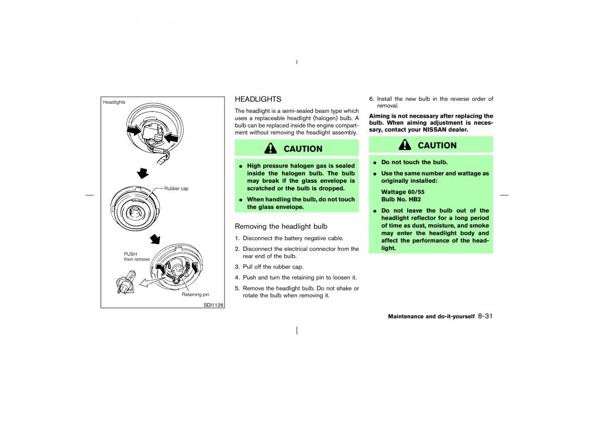 Nissan Pathfinder II 2 owners manual / page 252