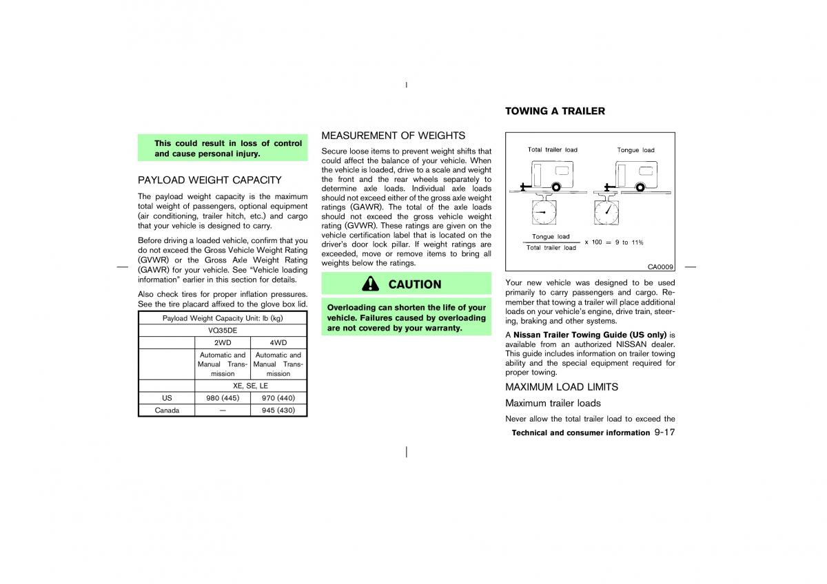 Nissan Pathfinder II 2 owners manual / page 280